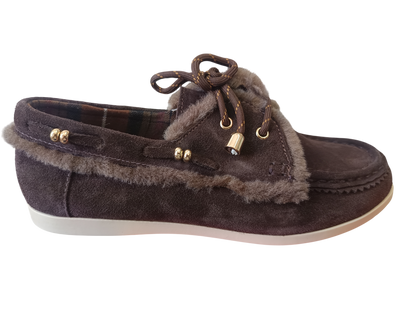 COLORS OF CALIFORNIA COW SUEDE & FUR BOAT SHOES