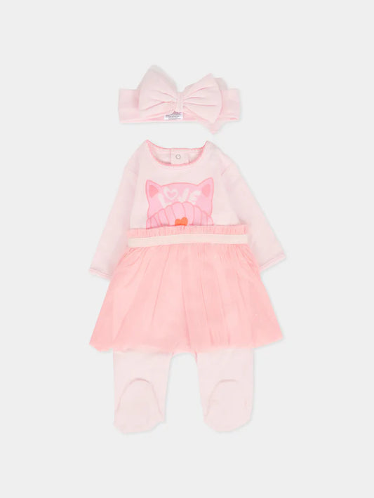 BILIIEBLUSH BABY GIRL ONESIE CAT SET WITH HEADBAND