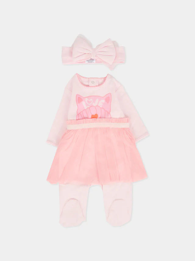 BILIIEBLUSH BABY GIRL ONESIE CAT SET WITH HEADBAND