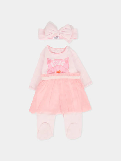 BILIIEBLUSH BABY GIRL ONESIE CAT SET WITH HEADBAND