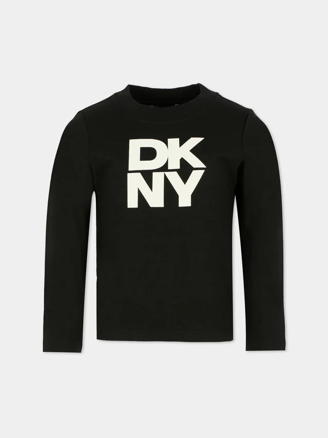DKNY T SHIRT WITH EMBROIDERED WHITE LOGO