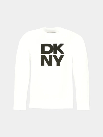DKNY T SHIRT WITH EMBROIDERED BLACK LOGO