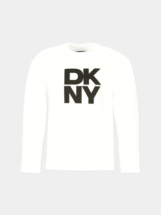 DKNY T SHIRT WITH EMBROIDERED BLACK LOGO