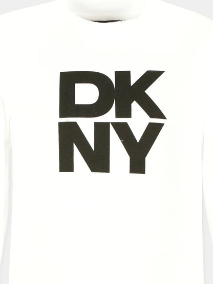 DKNY T SHIRT WITH EMBROIDERED BLACK LOGO