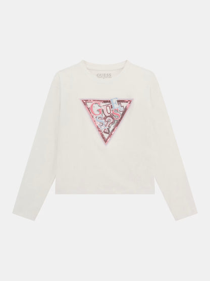 GUESS GIRLS LS TRIANGLE LOGO T SHIRT