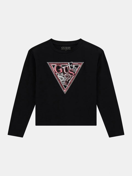 GUESS GIRLS LS TRIANGLE LOGO T SHIRT