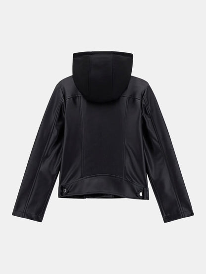 GUESS KIDS HOODED PU LEATHER JACKET