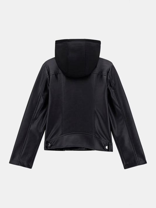 GUESS KIDS PU LEATHER HOODED JACKET