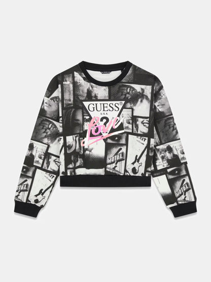 GUESS ALLOVER PRINT CROPPED PULLOVER