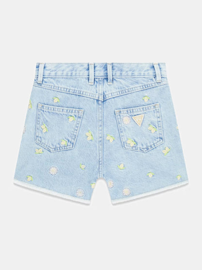 GUESS KIDS EMBROIDRED RIGID DENIM SHORTS