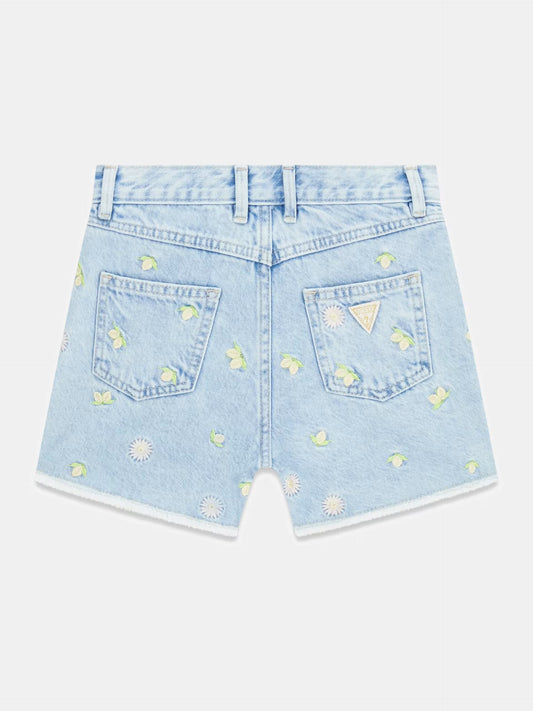 GUESS KIDS EMBROIDRED RIGID DENIM SHORTS