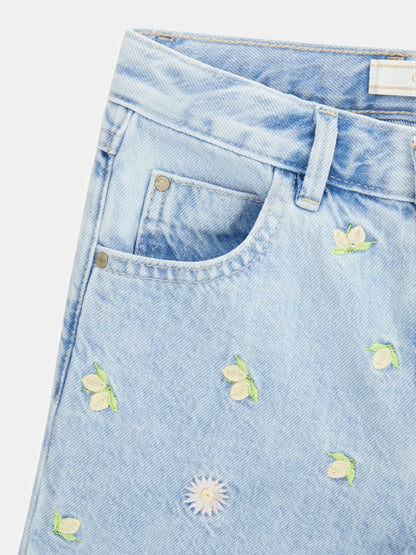 GUESS KIDS EMBROIDRED RIGID DENIM SHORTS
