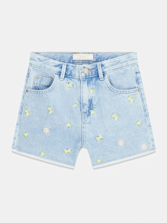 GUESS KIDS EMBROIDRED RIGID DENIM SHORTS