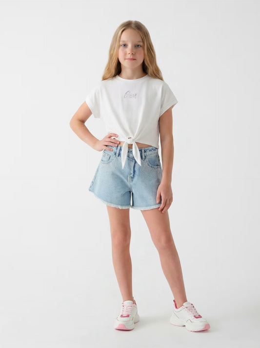 GUESS KIDSVRIGID DENIM SHORT WITH RHINESTONES