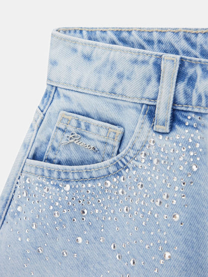 GUESS KIDSVRIGID DENIM SHORT WITH RHINESTONES
