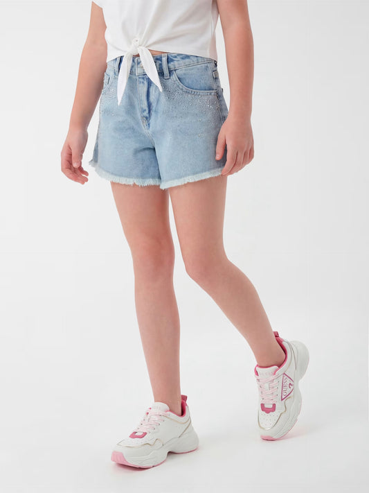 GUESS KIDSVRIGID DENIM SHORT WITH RHINESTONES