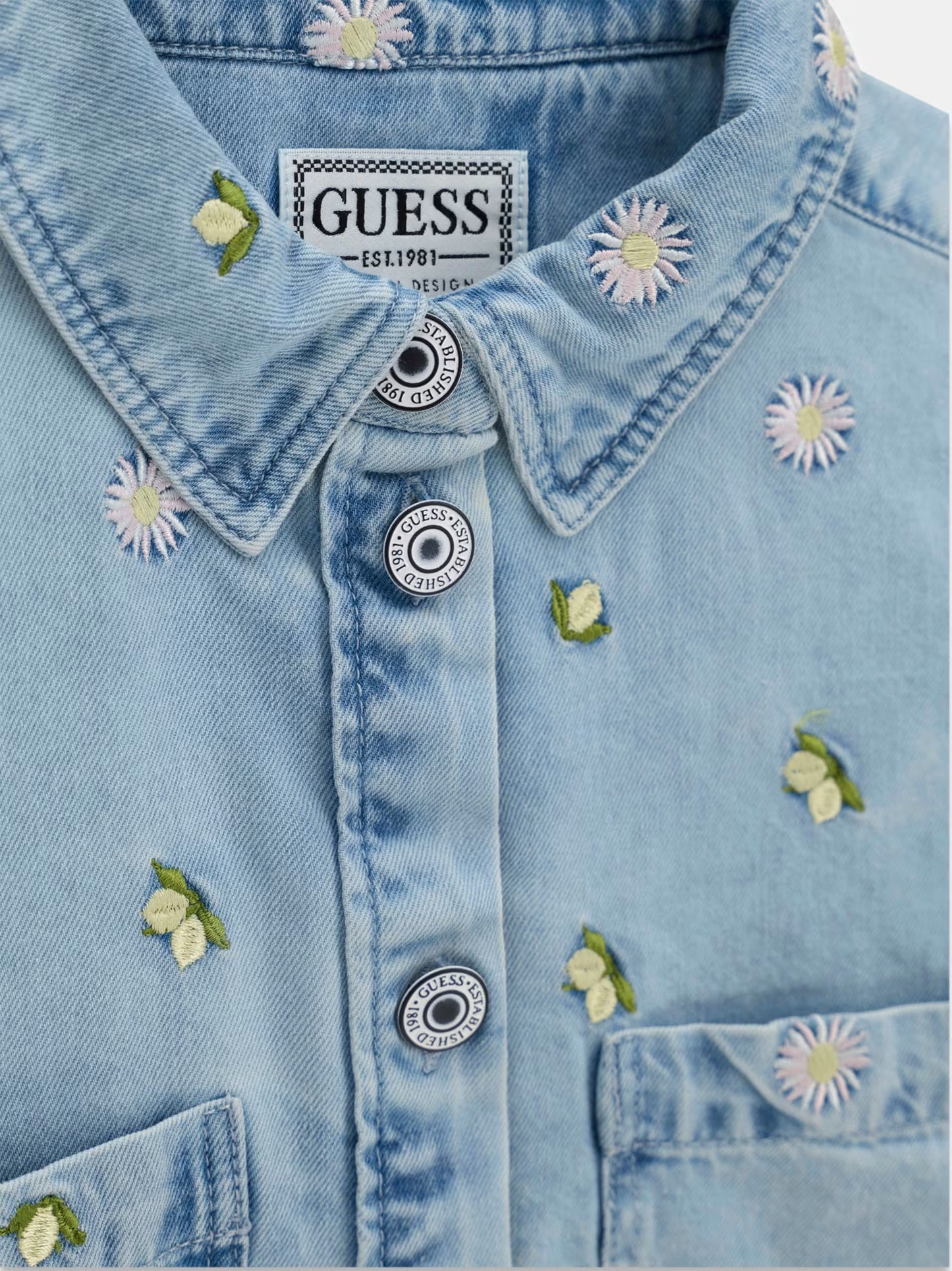 GUESS KIDS ALLOVER EMBROIDERED DENIM JACKET