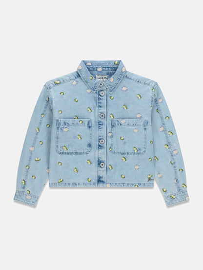 GUESS KIDS ALLOVER EMBROIDERED DENIM JACKET