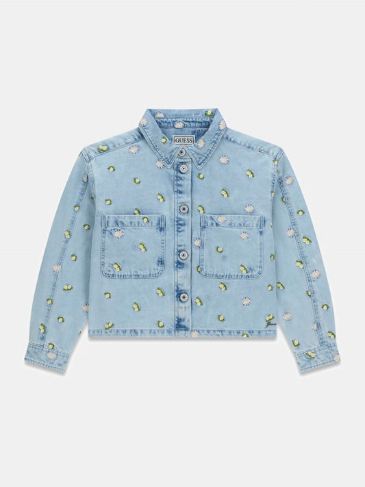 GUESS KIDS ALLOVER EMBROIDERED DENIM JACKET