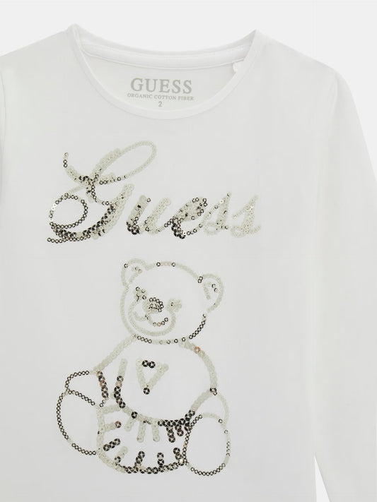 GUESS KIDS LS BEAR EMBROIDERY T SHIRT