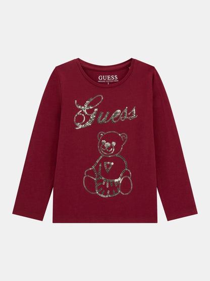 GUESS KIDS LS BEAR EMBROIDERY T SHIRT