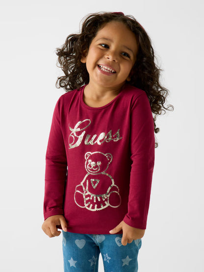 GUESS KIDS LS BEAR EMBROIDERY T SHIRT