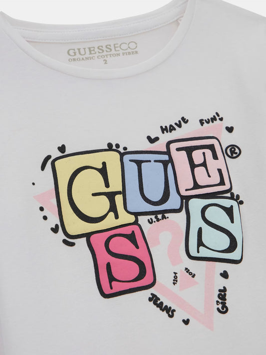 GUESS LS TRIANGLE LETTERS LOGO T SHIRT