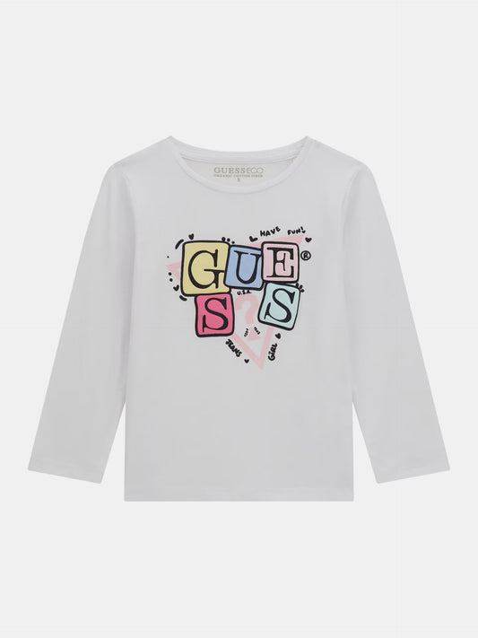 GUESS LS TRIANGLE LETTERS LOGO T SHIRT