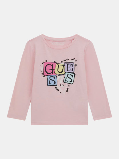 GUESS LS TRIANGLE LETTERS LOGO T SHIRT