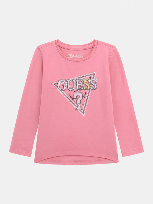 GUESS HIGH LOW LS TRIANGLE LOGO T SHIRT