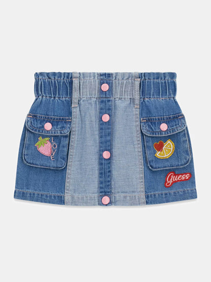 GUESS KIDS EMBROIDERED DENIM MINI SKIRT