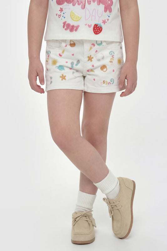 GUESS KIDS RIGID BULL DENIM EMBROIDERY SHORT
