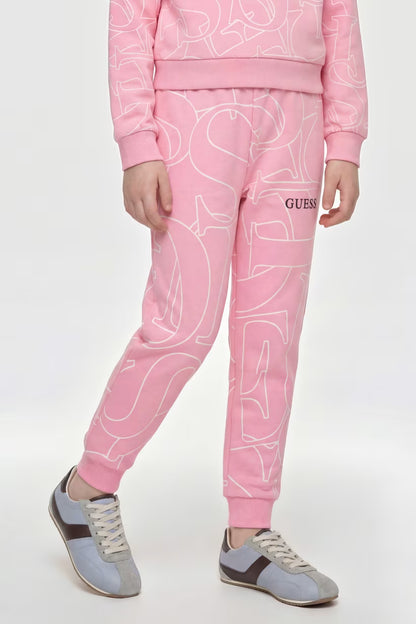 GUESS KIDS FRENCH TERRY ALLOVER LOGO PANTS