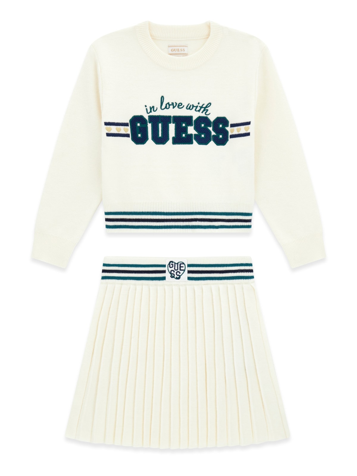 GUESS KIDS GIRLS SET SWEATSHIRT & SWEATER PLEATED SKIRT