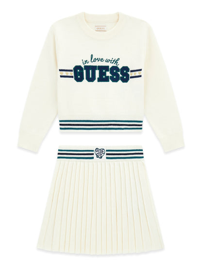 GUESS KIDS GIRLS SET SWEATSHIRT & SWEATER PLEATED SKIRT