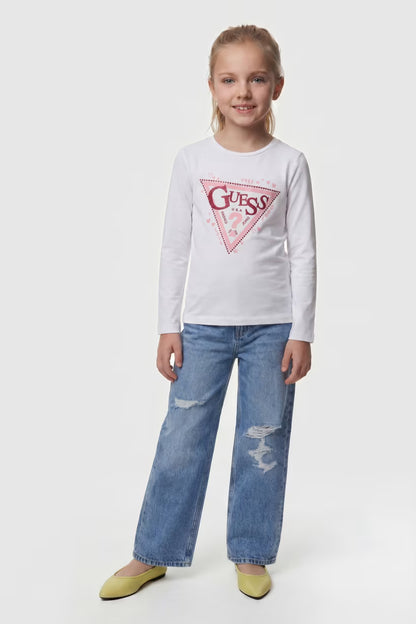 GUESS KIDS GIRLS GLITTER TRIANGLE T SHIRT