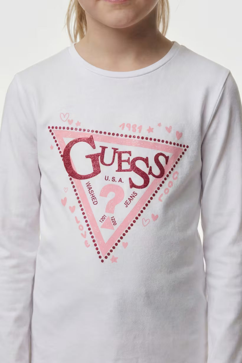 GUESS KIDS GIRLS GLITTER TRIANGLE T SHIRT