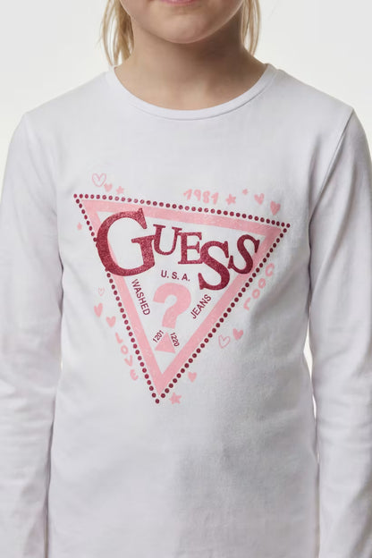 GUESS KIDS GIRLS GLITTER TRIANGLE T SHIRT