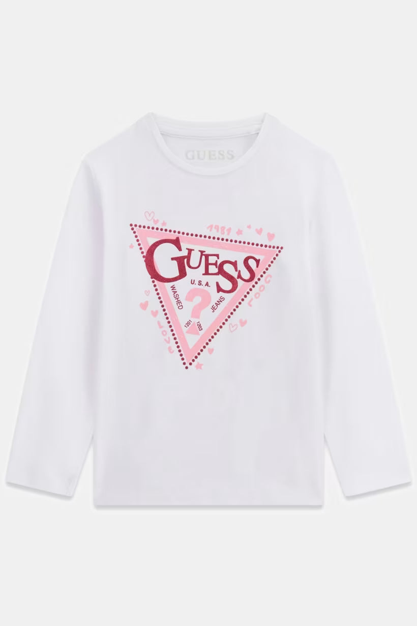 GUESS KIDS GIRLS GLITTER TRIANGLE T SHIRT