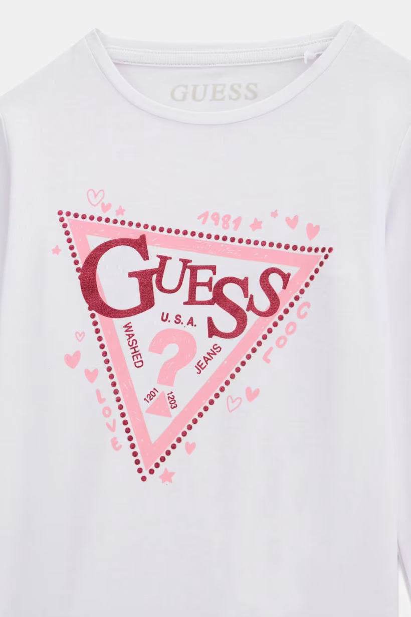 GUESS KIDS GIRLS GLITTER TRIANGLE T SHIRT