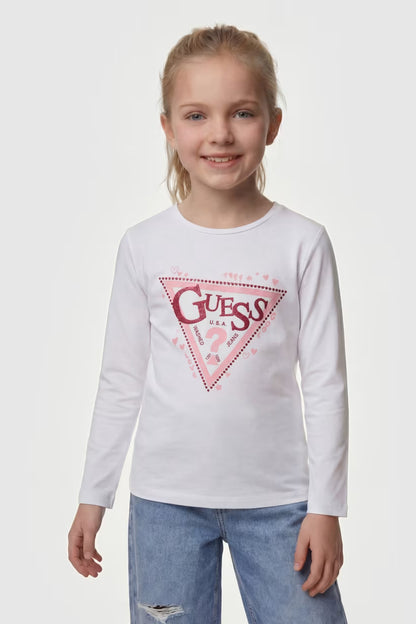 GUESS KIDS GIRLS GLITTER TRIANGLE T SHIRT
