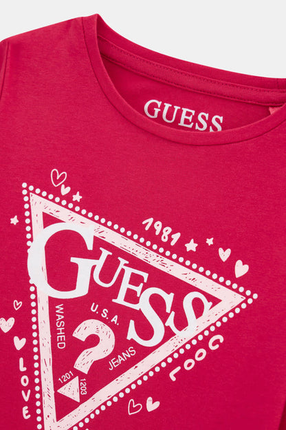 GUESS KIDS GIRLS GLITTER TRIANGLE T SHIRT