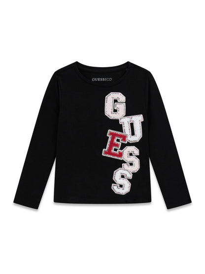 GUESS KIDS SEQUINS LOGO LS T SHIRT