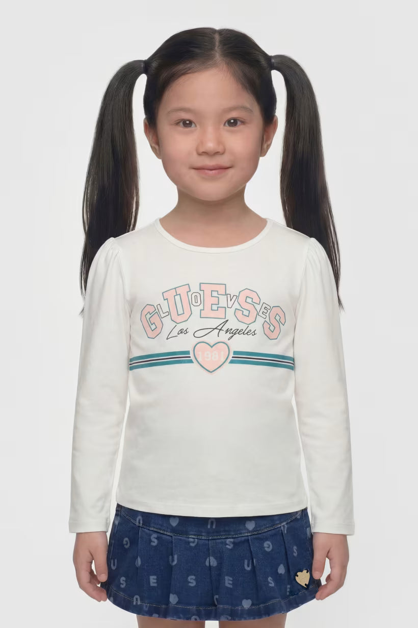 GUESS KIDS STRIPED LOGO LS T SHIRT