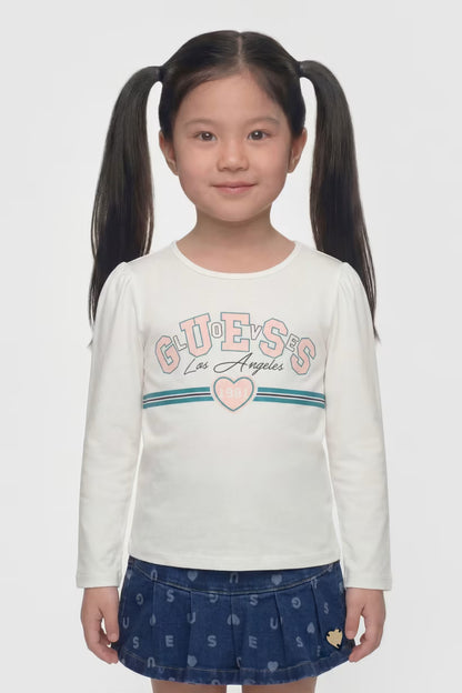 GUESS KIDS STRIPED LOGO LS T SHIRT
