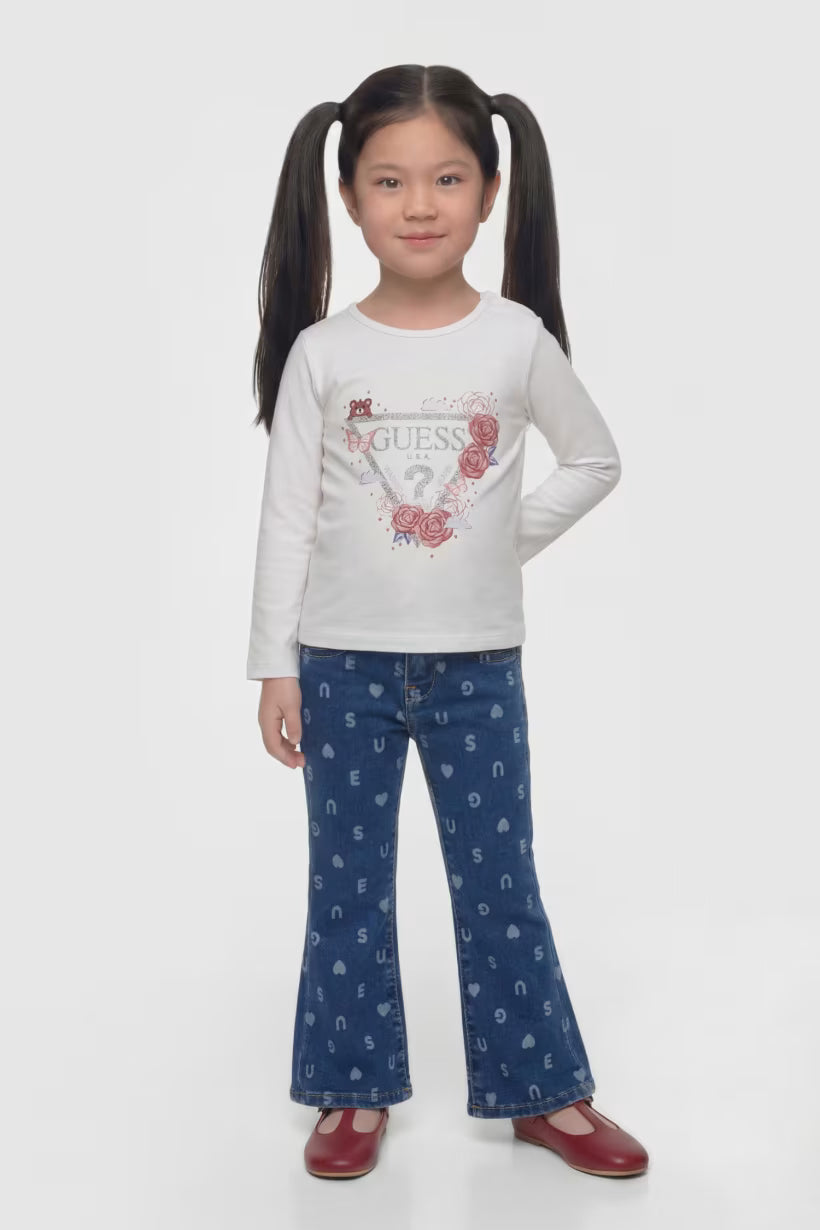 GUESS KIDS ROSES TRIANGLE LS T SHIRT