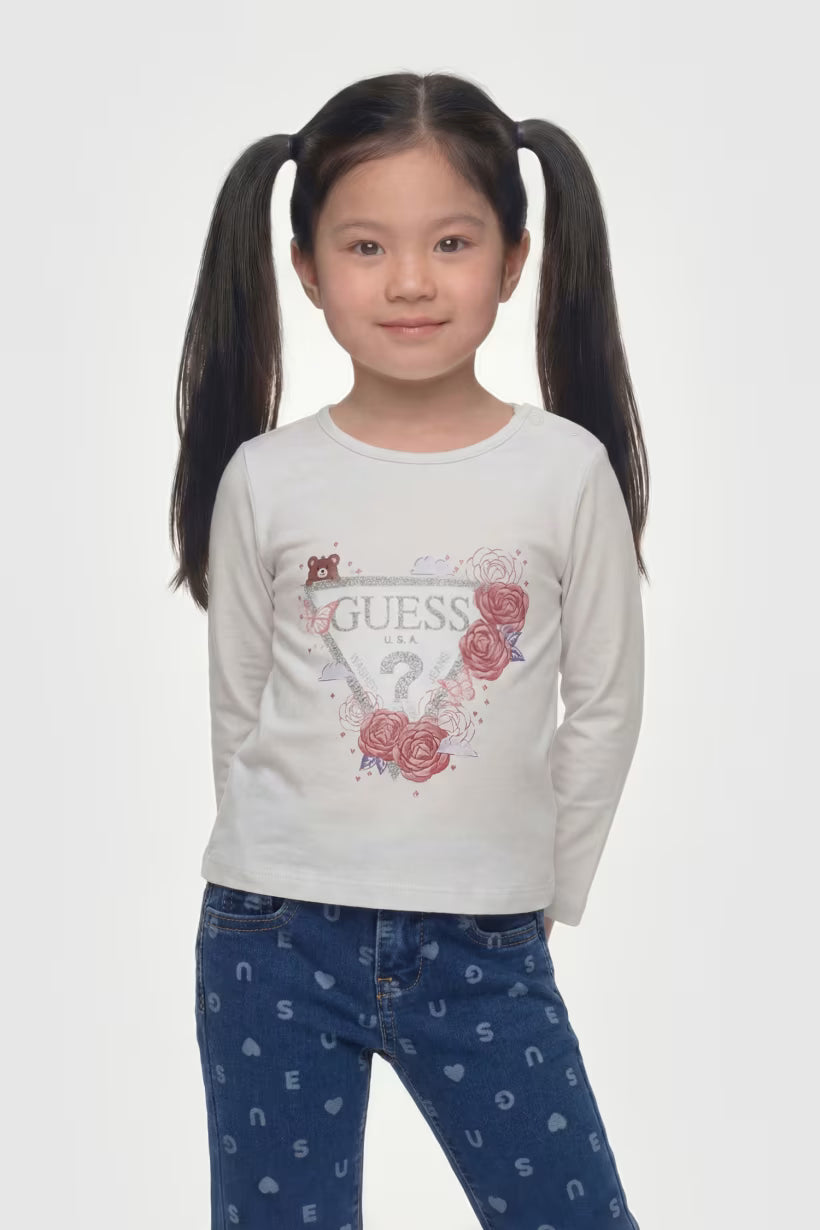 GUESS KIDS ROSES TRIANGLE LS T SHIRT