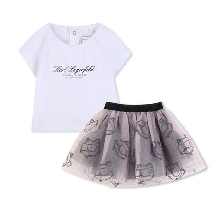 KARL LAGERFELD WHITE & PINK TULLE CHOUPETTE SKIRT SET