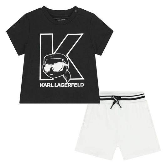 KARL LAGERFELD BOYS BLACK & WHITE LOGO SHORTS SET