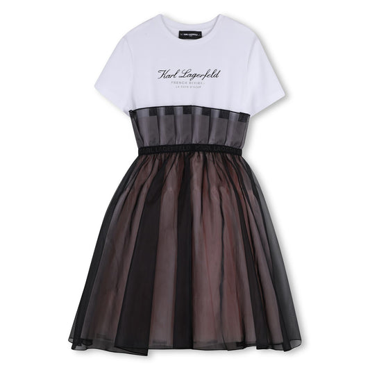 KARL LAGERFELD GIRLS WHITE & BLACK ORGANZA DRESS